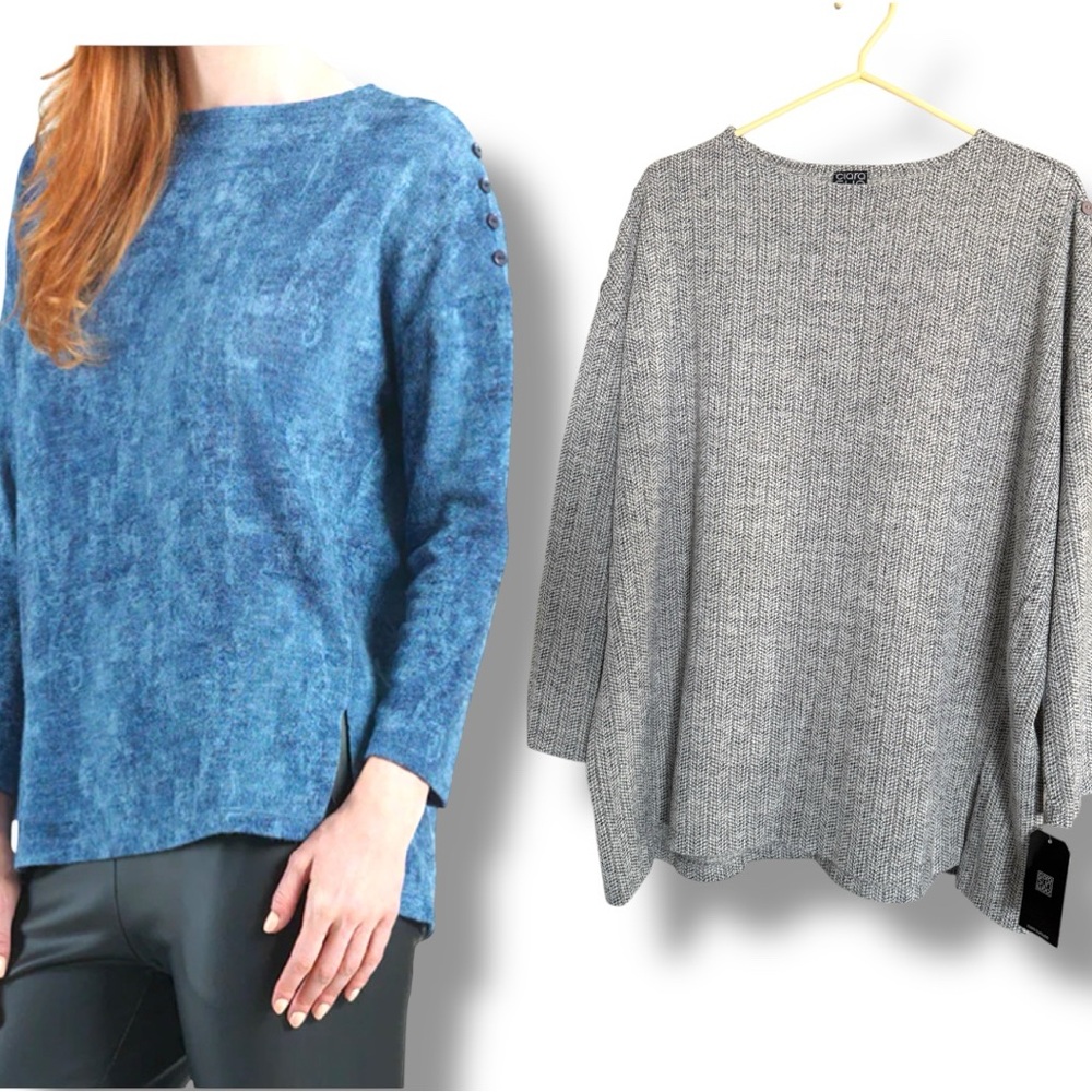 Clara SunWoo Cozy Ribbed Texture Vented Sweater Tunic Charcoal Gray Size XL